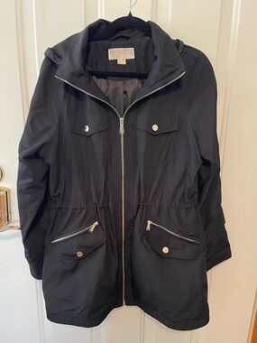 Michael Kors Black Hooded Anorak Rain Jacket Size Large